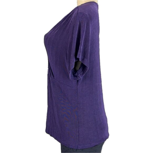 Coldwater Creek L Purple Surplice Neckline Empire Elastic Waist Short Sleeve Top - Picture 5 of 6